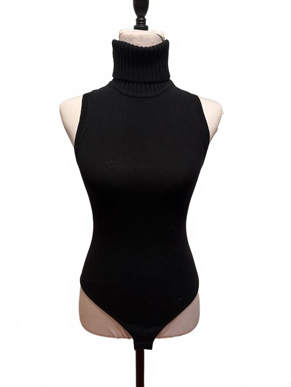 Everlane XS Black Sleeveless Turtleneck Bodysuit Wool Cotton Office Siren 90s